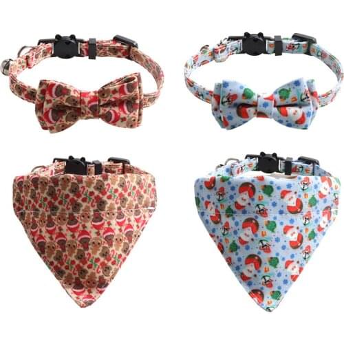 New Christmas Cat Collar bow triangle scarf two piece Gingerbread Man Santa Claus series