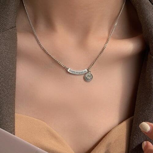 Orgin Summer High Street Irregular Geometrical Letter Smile Face Pendant Necklace for Women Temperament Metal Necklace Jewelry