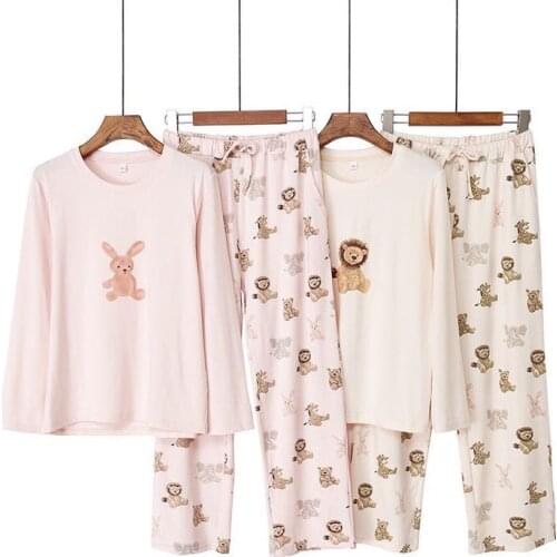 Japanese new style long-sleeved trousers pajamas ladies spring and autumn animal print cotton modal cartoon home service suit