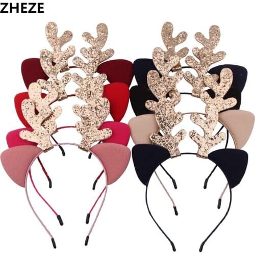 7Pcs/lot 2019 New Glitter Cat E Headband Christmas Deer Hairband Party Cosplay Headwear 7 Colors Hair Accessories For Kids