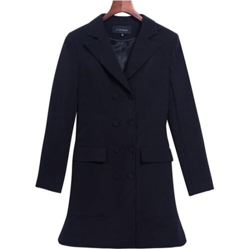 Excellent Quality 50% Discount Ruffles Mermaid Lap Long Blazer Coat Women Fashion Blazer Elegant Slim Long Cot Free Shipping