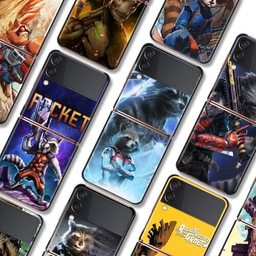 Rocket Racoon Marvel cute Shockproof Cover for Samsung Galaxy Z Flip Flip3 5G Black Phone Case Shell Hard Fundas Coque Capa
