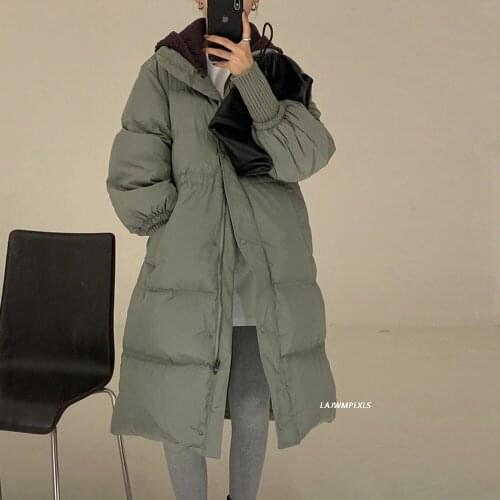 Winter Women Down Coat Long Hooded Female Thick Jacket Office Lady Fashion Concise Loose Solid Casual All-Match Korean Parka