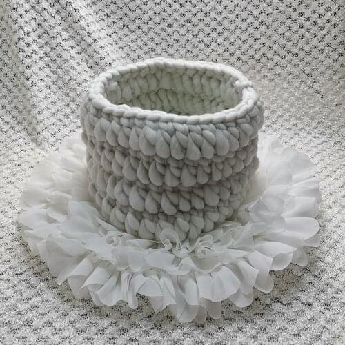 Clearance 150*100cm Knitted Thin Fabric Backdrop Blanket+Knitted Basket+50cm Chiffon Flower Cushion for Baby Photography Shootin