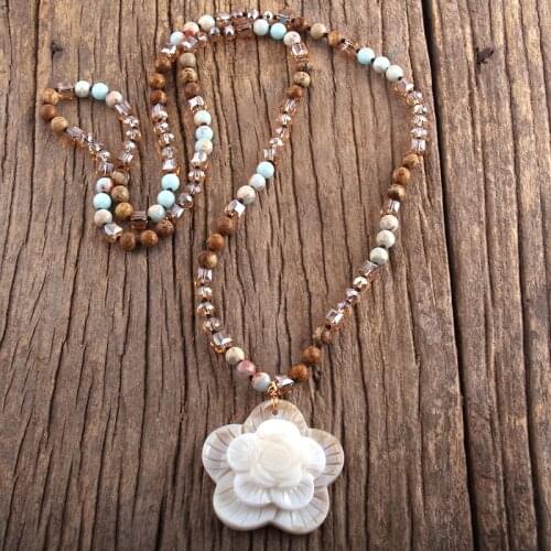 RH New Designer Boho Beaded Necklace Natural Stone Bohemai Beads Knotted Shell Rose Flower Necklaces For Women Gift Dropship