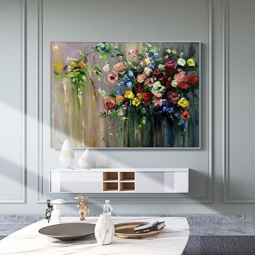 Hand-painted Rose Oil Painting On Canvas Abstract Flower Wall Art Paintings Large Size Salon Decoration Picture Free Shipping