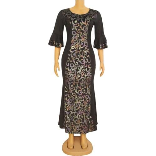 Sexy Black Multicolored African Dresses Half Flare Sleeve Bodycon Party Elegant Spring Long Maxi Dress 2020 New
