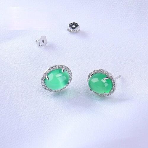 Chalcedony stone earring s925 pure silver earrings chrysoprase earring temperament female microscope contracted