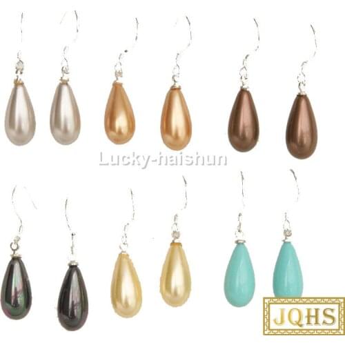 AAA Dangle drip golden coffee blue champagne black south sea shell pearls earring j12387