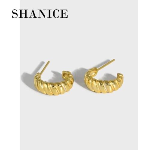 SHANICE 100% 925 Sterling Silver Hoop Earrings Minimalist design sense minimalist all-match twill twist polygon Charming