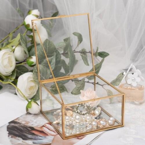 Jewelry Box Geometric Square Covered Transparent Glass Organizer Clear Glass Jewelry Storage Organizer Holder Tabletop Containe