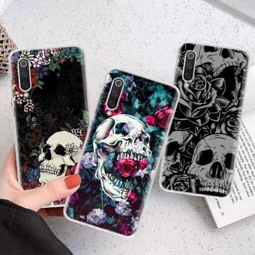 Floral Sugar Skull Flower Silicon Phone Case For Xiaomi Note 10 Mi 11 9 8 CC9 10T 9T 5X 6X A3 A2 A1 Lite Pro Poco F1 X3 Cover Co