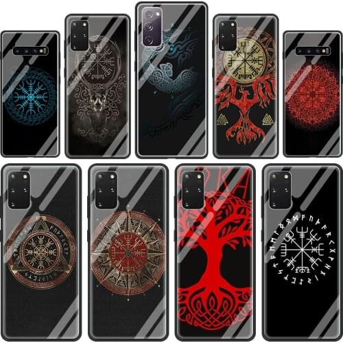 Viking Vegvisir Odin Nordic Glass Phone Case for Samsung Galaxy S21 S20 FE S10 Note 10 20 Ultra 5G 9 S9 Plus S10e Cover Coque