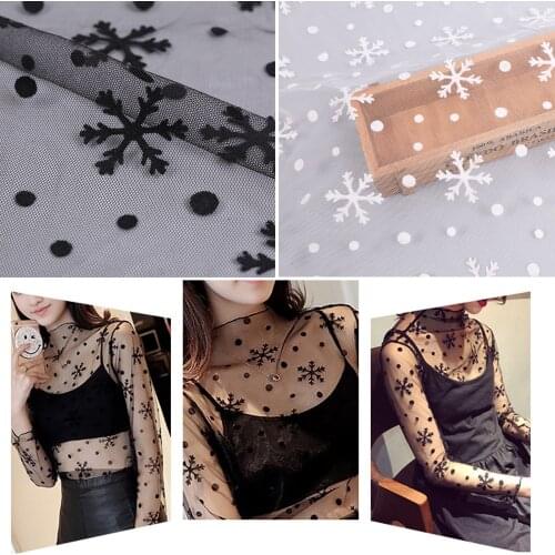 160cm Wide Black Flocking Snowflake Soft Mesh Tulle Fabric For Christmas Wedding Party Stage Clothes Dress Decoration Net Fabric