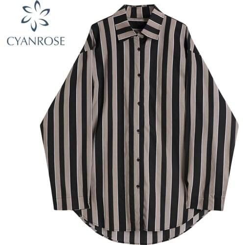 Autumn Womens Shirts Elegant BF Lazy Style Temperament Casual Striped Blouse 2021 Korean Style Chic Vintage Loose Tops Female