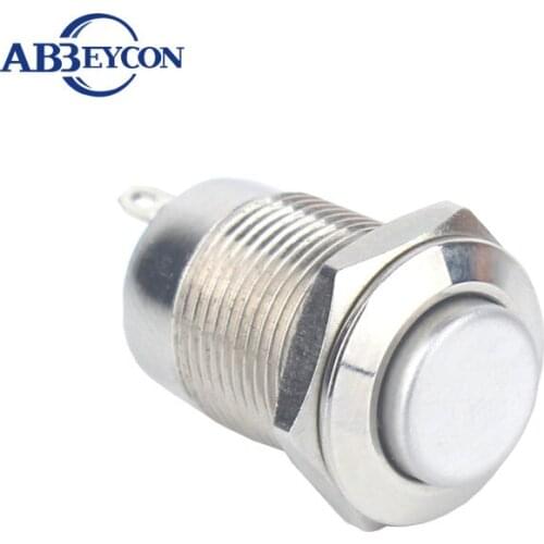 1Pc/Lot 12Mm 2Pins Normally Open 1NO Self Return Waterproof Momentary Metal Shell Small Push Button Switch High Round Head