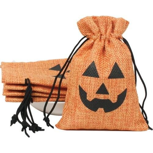 10pcs Pumpkin Halloween Drawstring Pouches Bag Trick or Treat Candy Packing Little Drawstring Gift Candy Bag Halloween bag
