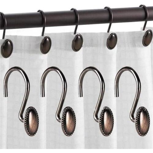 12Pcs Shower Curtain Hooks Retro Bath Curtain Rollerball Shower Curtain Rings Hooks Decorative Rustproof Hooks for Bathroom