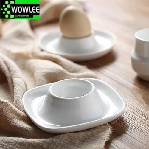 2pcs Ceramic Egg Cup Simple Breakfast Egg Holder Home Egg Stand Egg Rack Home Kitchen Restaurant (White)