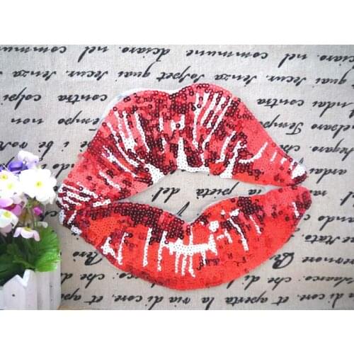 2PCS/ Lot Cartoon bright red mouth applique embroidery flower bag accessories patch DIY clothes