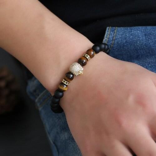 2019 Personality Micro Inset Black Zircon Skull Accessories Charm Black Lava Beads Bracelet Bangle Jewelry for women men