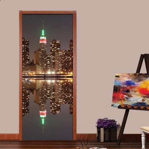 3D Effect City Night View Large Mural Wallpaper Wall Painting Living Room Bedroom Door Mural Sticker PVC Waterproof Wall paper