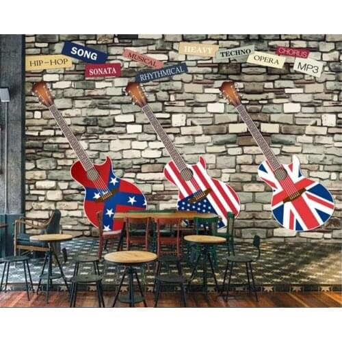 Custom 3d wallpaper Europe and America retro guitar brick wall bar coffee shop background wall living room bedroom 3d wallpaper