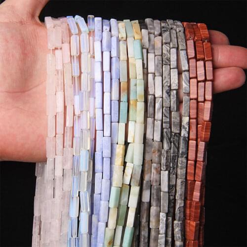 4*13MM Natural Stone Rectangle Tube Tiger Eye Labradorite Opal Jades Quartz Loose Beads For Jewelry Making Diy Bracelet 15.5