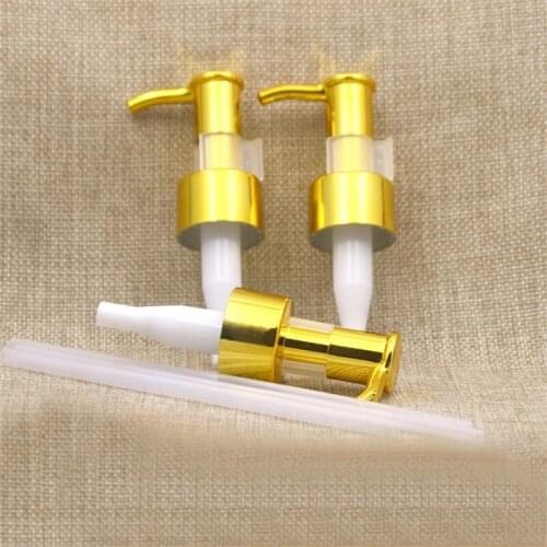 50PCS 24mm UV Shiny Yellow gold Oil pump plastic bottle accessories cosmetics lid for refillable bottles cleansing oil dispenser