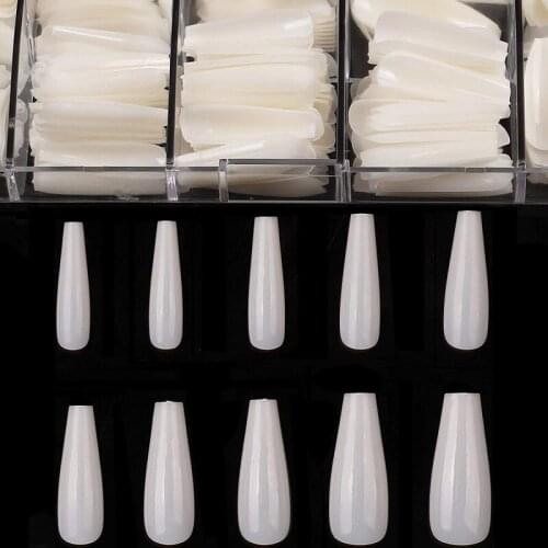 500Pcs Full Cover Fake Coffin Nail Tips Natural Clear White Nails Artificial False Ballet Shapes Fake Fingernails Design DIY