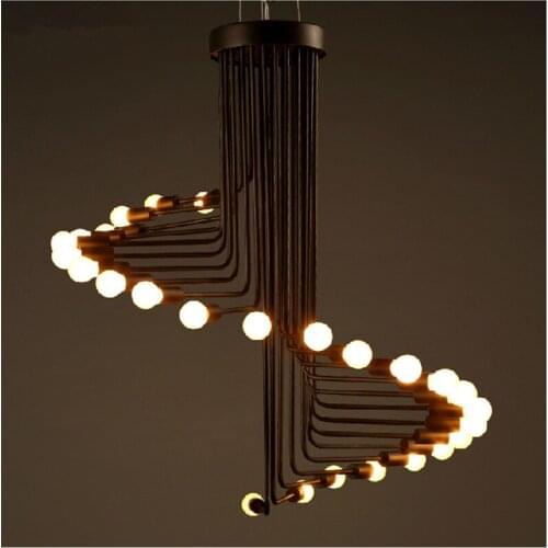 American Black Vintage Wrought Iron Spiral Pendant Ceiling Lamp For Restaruant Dinning Room Bar Led Hanging Lighting Fixtures
