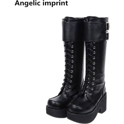 Angelic imprint mori girl Women punk motorcycle boots lady lolita Boots woman super high wedges heels pumps platform shoes 33-47