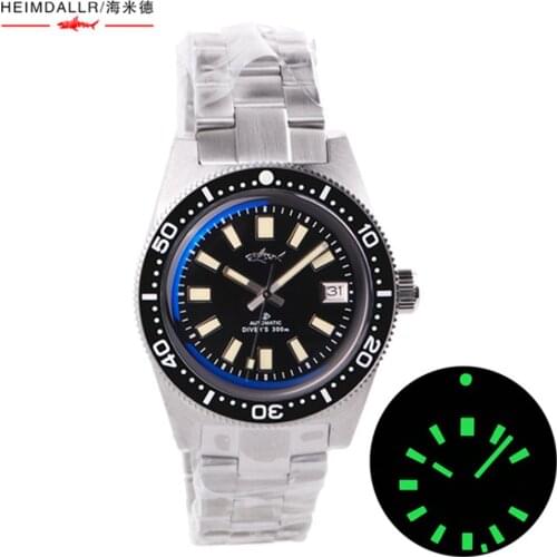 Heimdallr 62MAS Automatic Watch Men NH35A Mechanical Diver Watch 300m Water Resistant Watches Vintage Sharkey Luminous Dial