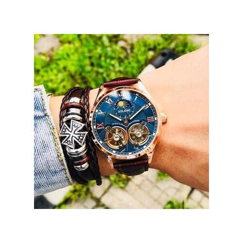 AILANG 2019 Original Latest Design Watch Mens Double Flywheel Automatic Mechanical Watch Fashion Casual Business Mens Clock