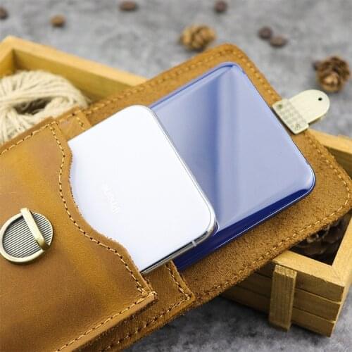 First layer genuine leather cellphone case waist bag double pocket