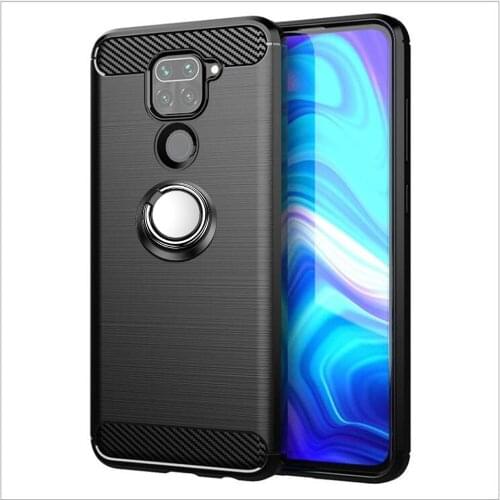 For Xiaomi Redmi 10X 4G Case Luxury Brushed Carbon Fiber Phone Case For Xiaomi Redmi Note 9 Magnetic Ring Holder Cover Case