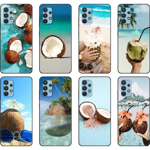Black tpu Case For Samsung galaxy A32 A42 A52 A72 4g 5g S21 PLUS ultra back cover Coconut on the beach