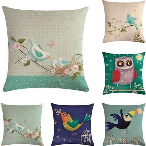 Cartoon Animal Throw Pillow Cover Home Office Sofa Decor Bird Cotton Linen 45x45cm Owl Dogs Cushion Cover