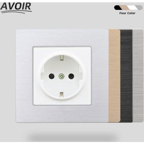 Avoir Wall Socket Electrical Outlets Aluminum Brushed Panel Power Socket EU European Standard Plug 16A 86mmx 86mm AC110V~250V