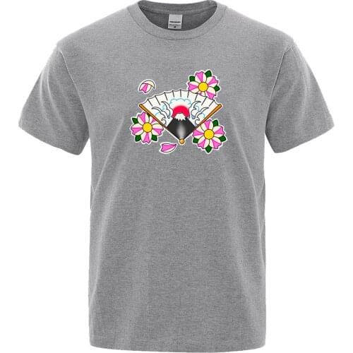 Japanese Fan With Mt Fuji Fashion Print T-Shirts Men Loose Casual T Shirts Summer Oversize Clothing O-Neck Soft Mens Tee Shirt