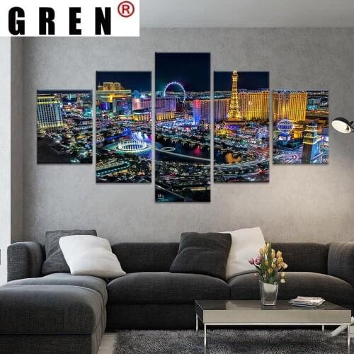GREN 5 Panel Las Vegas Night Secenry Pictures HD Printed Modern Canvas Painting fashion Wall Art Modular Poster Frame Home Decor