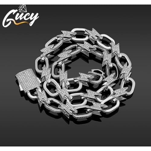 GUCY Personalized Lightning Necklace Miami Spring Clasp Cuban Link Chain Charm Iced Out Cubic Zirconia For Men Jewelry Gift