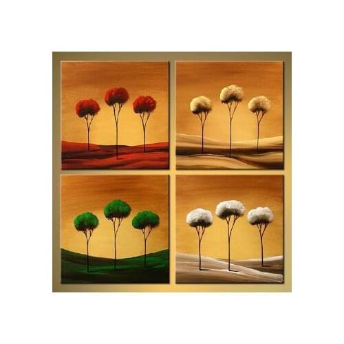 4 piece Hand Painted Oil Painting Four Seasons-Modern Canvas Wall Art-Landscape Wall Pictures for Living Rooms Wall Decor