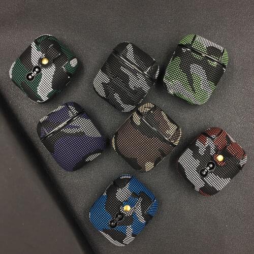 Leather PU Camouflage Skin Earphone Case For Apple Airpods Shockproof Protector Cover For Air Pod 1 2 Wireless Charging Cases