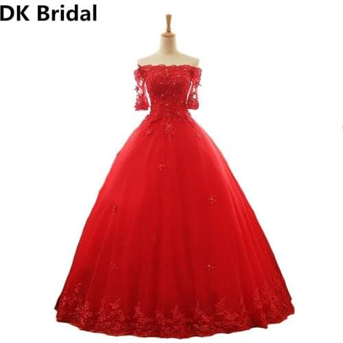 Half Sleeves Red Quinceanera Dresses 2020 Off the Shoulder Lace Sweet 16 Dress Ball Gown 15 Years Dresses Debutante Plus Size