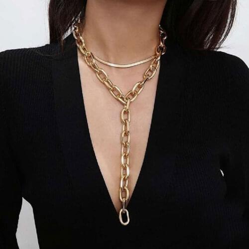 HaHaGirl Punk Multilayered Gold Chunky Chain Choker Necklace For Women Fashion Irregular Round Pendant Necklace Trend Jewelry