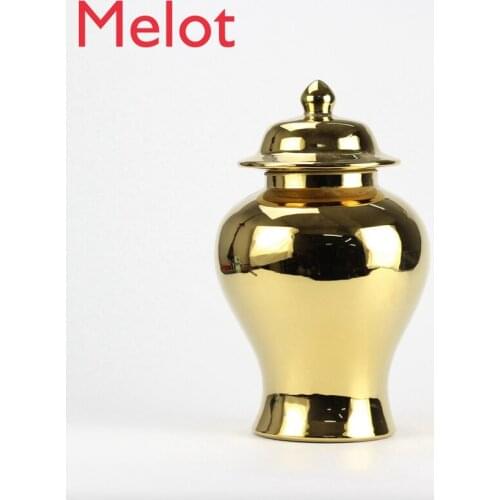 Fashion Luxury New Chinese Golden Ceramic Storage Jar Decorations Modern Minimalist Creative Home Decoration Ornaments