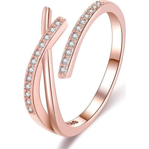 Fashion Geometrical Micro Pave Zircon X Letter Ring Jewelry Sparkling Crystal Cross Open Adjustable Women Ring