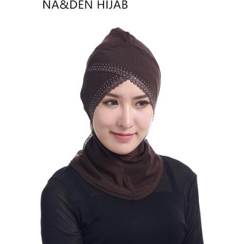1PC Hot rhinestone head neck cover Underscarf Islamic inner Cap Neck head bonnet Muslim headscarf Women full cover Inner hat
