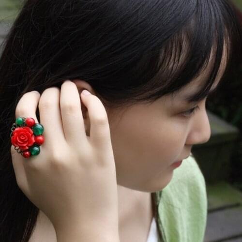 New Chinese colorful jewelry crystal flowers ring,fashion vintage ring,stones stone finger ring, bohemian statement ring